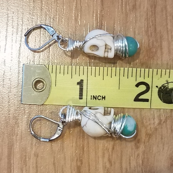 FINAL PRICE Skull Dragon Skin Agate Bauble Earrings - Picture 7 of 8